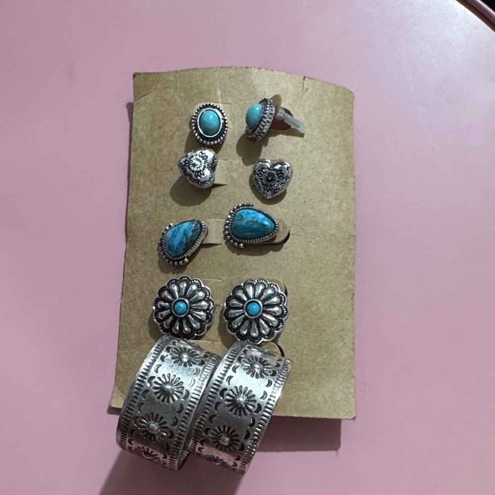 Silver and Turquoise Earring Set